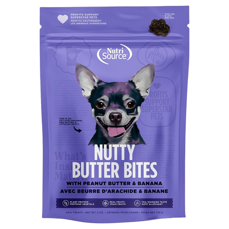 NutriSource Peanut Butter & Banana Nutty Butter Bites Dog Treats 6oz