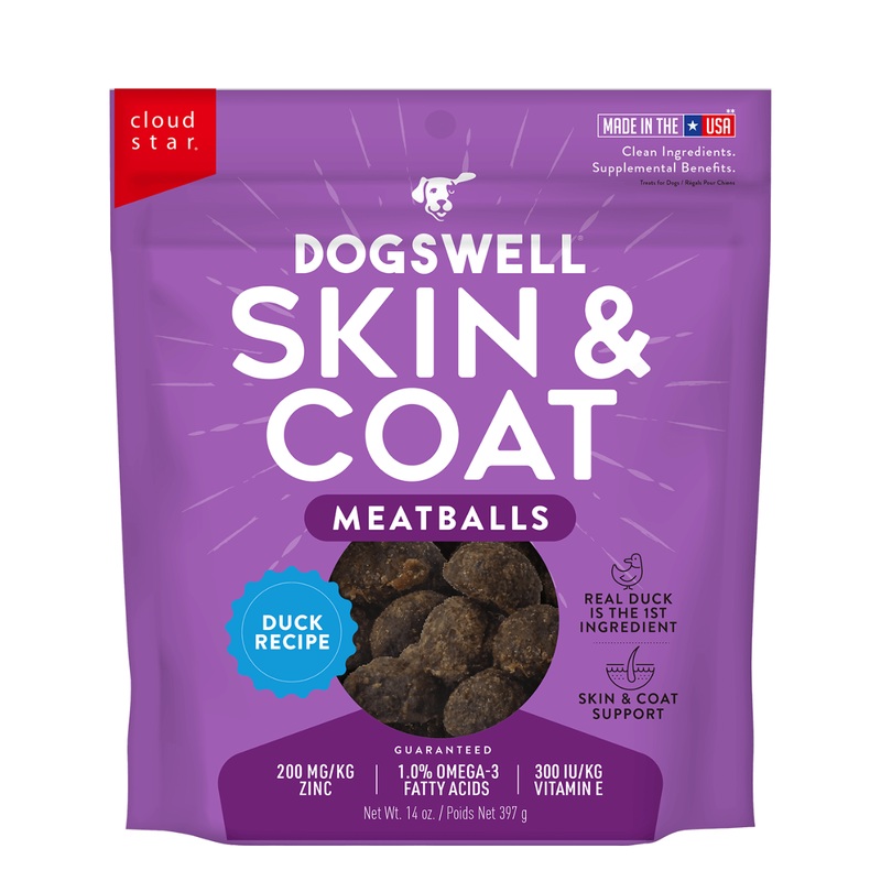 Dogswell Skin & Coat Meatballs Grain Free Duck Flavor Dog Treats 14 oz