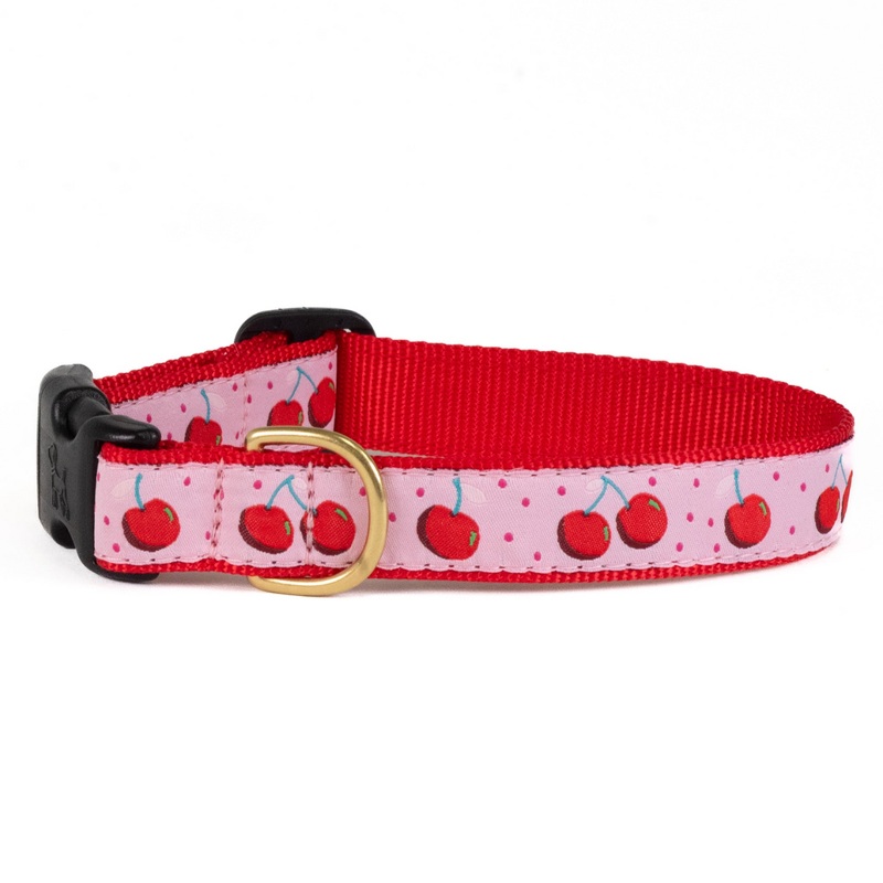 UP COUNTRY Cherries Adjustable Collar for Dogs, L, 1'x15"-21"