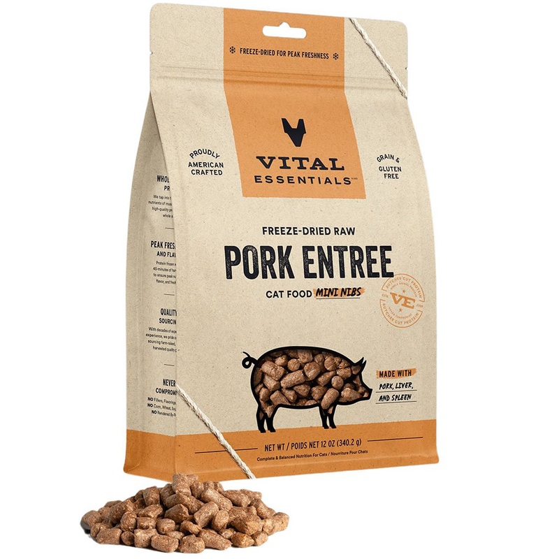 Vital Essentials Freeze Dried Mini Nibs Pork Cat Food 12oz