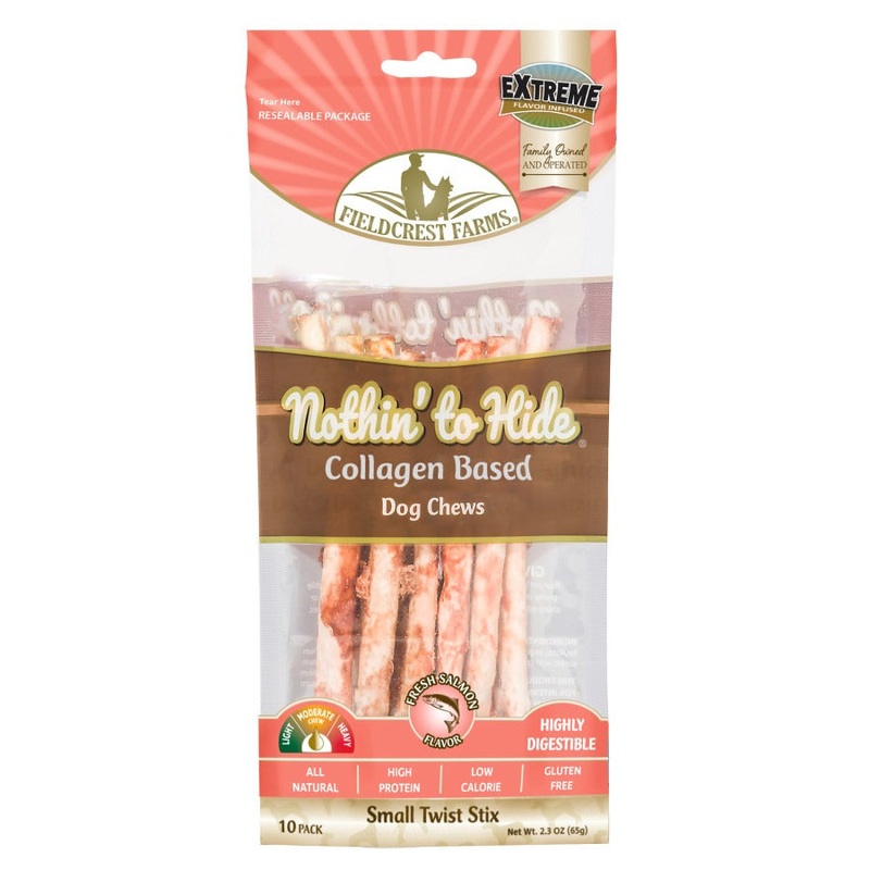 Fieldcrest Farms Nothin' to Hide Collagen Twist Stix Dog Chew Salmon Small 10 Pk