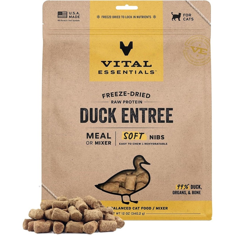 Vital Essentials Freeze Dried Soft Nibs Duck Raw Cat Food 12oz