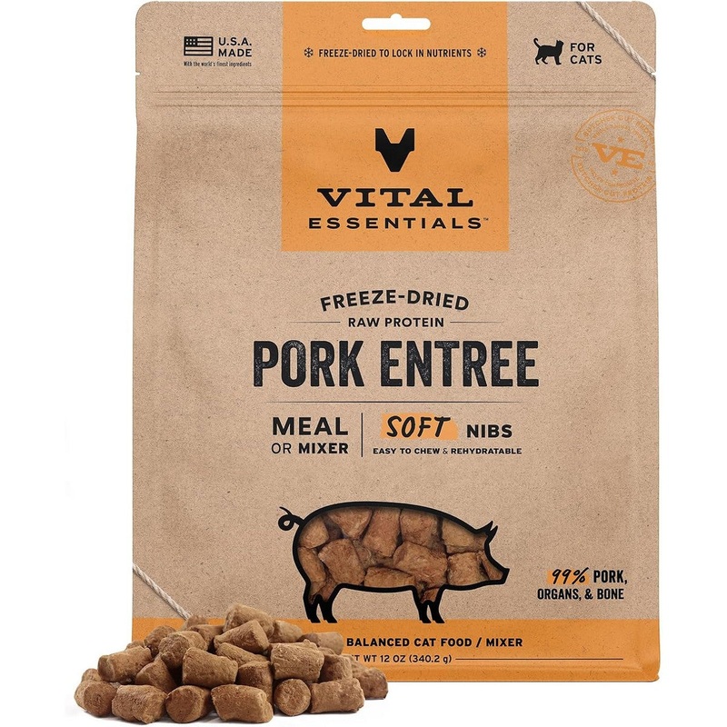 Vital Essentials Freeze Dried Soft Nibs Pork Raw Cat Food 12oz