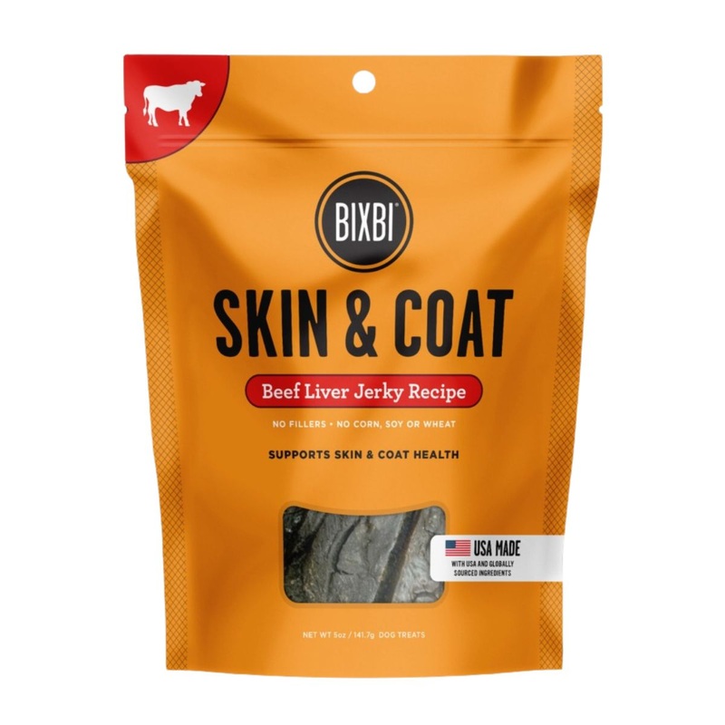 Bixbi Skin & Coat Jerky  Dog Treats - Beef Liver - 12oz Pouch