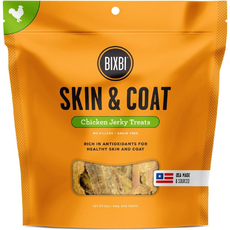 Bixbi Skin & Coat Jerky Dog Treats - Chicken - 10oz Pouch