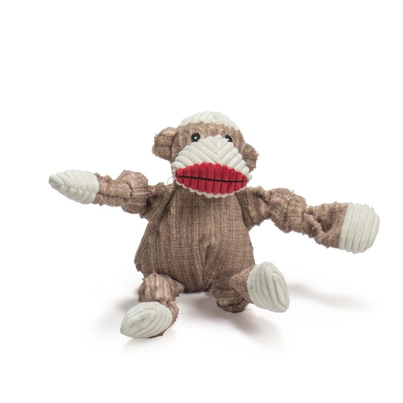 HuggleHounds Stuey Sock Monkey Knottie Plush Dog Toy 9" Small