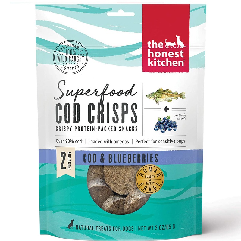 The Honest Kitchen Superfood Dog Treats - Cod Crisps & Blueberry - 3oz Pouch