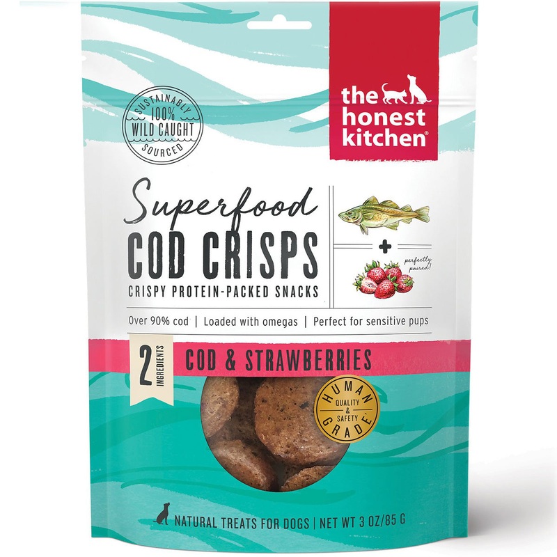 The Honest Kitchen Superfood Dog Treats - Cod Crisps & Strawberry - 3oz Pouch