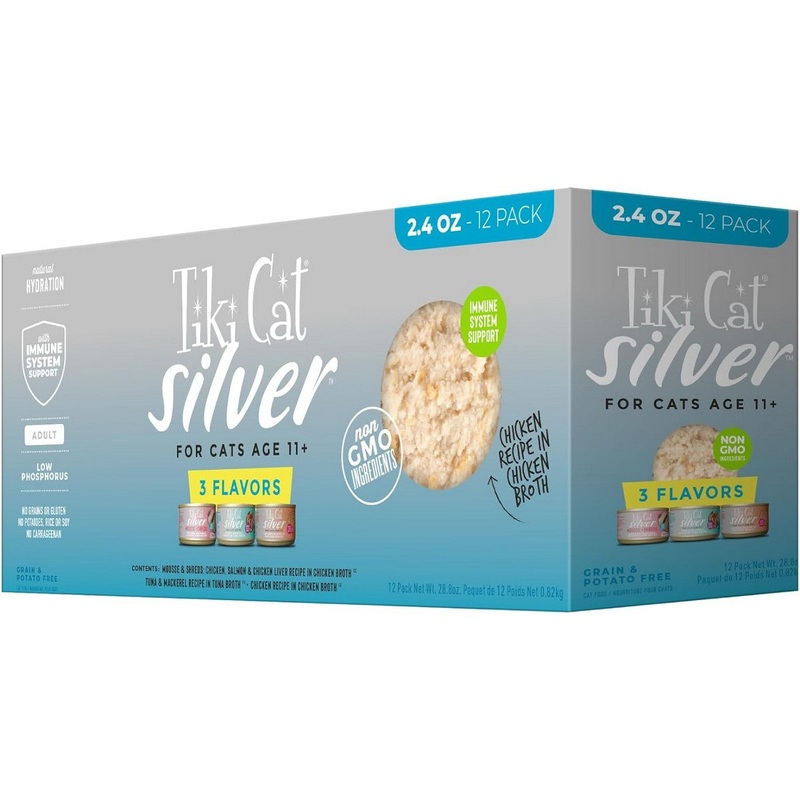 Tiki Cat Silver Variety Pack for Older Cats Aged 11+ Senior Wet Cat Food 2.4oz (Pack of 12)