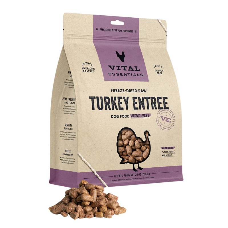 Vital Essentials Freeze Dried Turkey Mini Nibs Dog Food 25oz