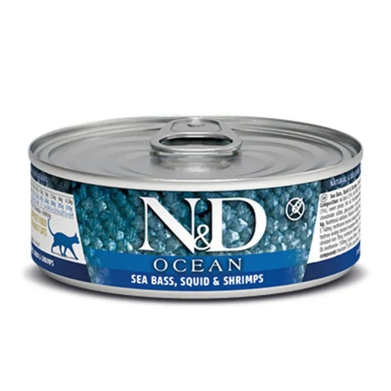 Farmina N&D Ocean Grain Free Wet Cat Food  Sea Bass, Squid, & Shrimp Stew - 2.5oz Can