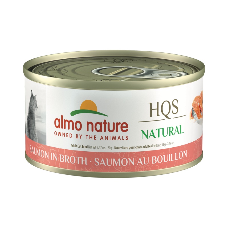 Almo Nature HQS Natural Wet Cat Food - Salmon in Broth - 2.47oz Can