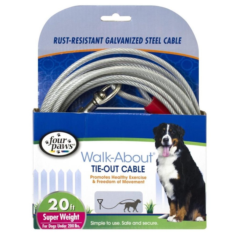 Four Paws Walk-About Tie-Out Cable Super Weight Silver 20 Feet