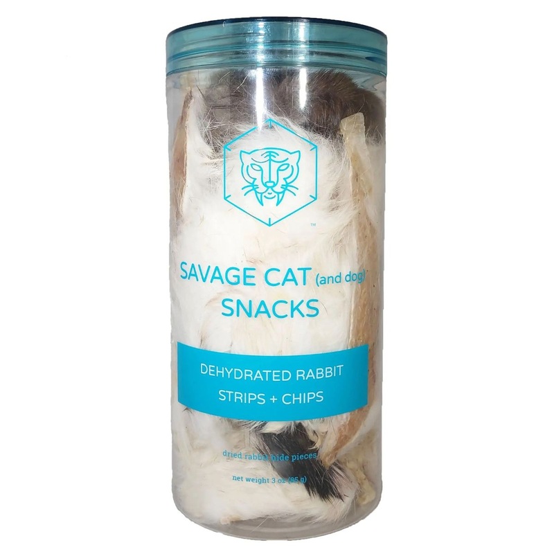 Savage Cat Food Dehydrated Rabbit Strips + Chips Cat & Dog Treats 3oz
