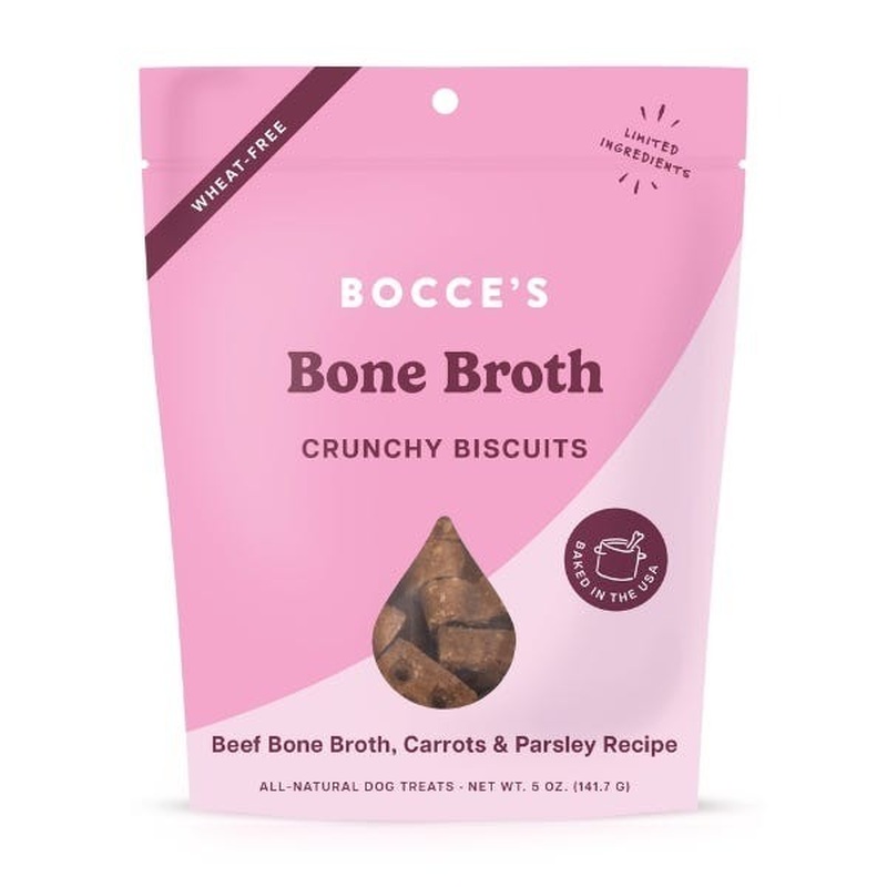 Bocce's Crunchy Dog Biscuits Bone Broth Recipe Beef Bone Broth Carrots & Parsley,  5 oz