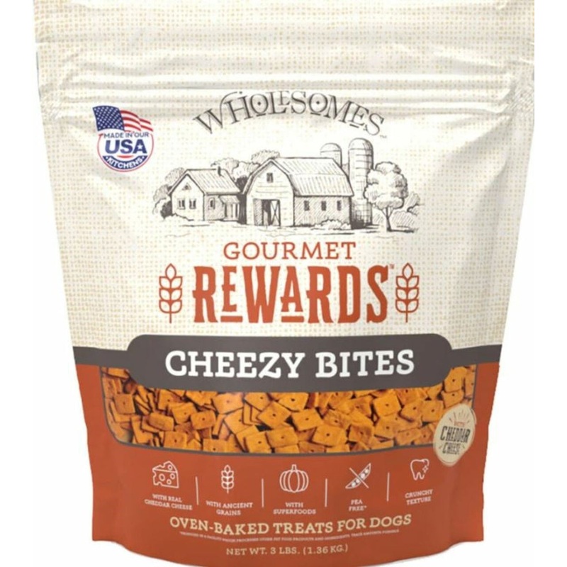 Wholesome 3 lbs Gourmet Rewards Cheezy Bites Dog Biscuits, Cheddar Cheese