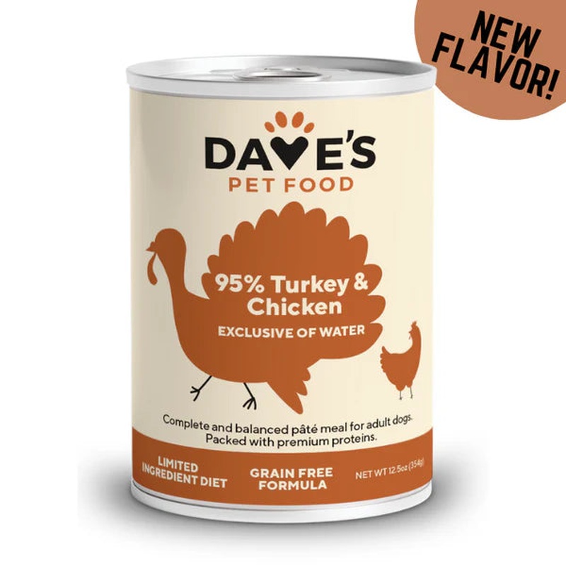 Dave's Pet Food 95% Premium Meats Wet Dog Food - Turkey & Chicken - 12.5oz Can