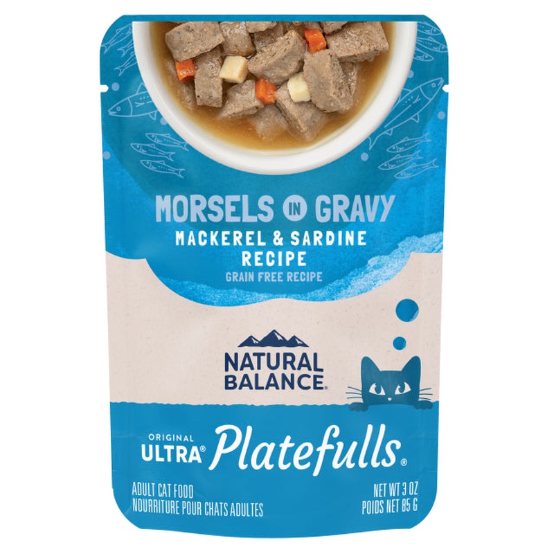 Natural Balance Platefulls Indoor Wet Cat Food - Mackerel & Sardine in Gravy - 3oz Pouch