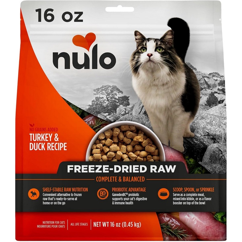 Nulo Freeze-Dried Raw Grain Free Cat Food - Turkey & Duck, 16oz Bag