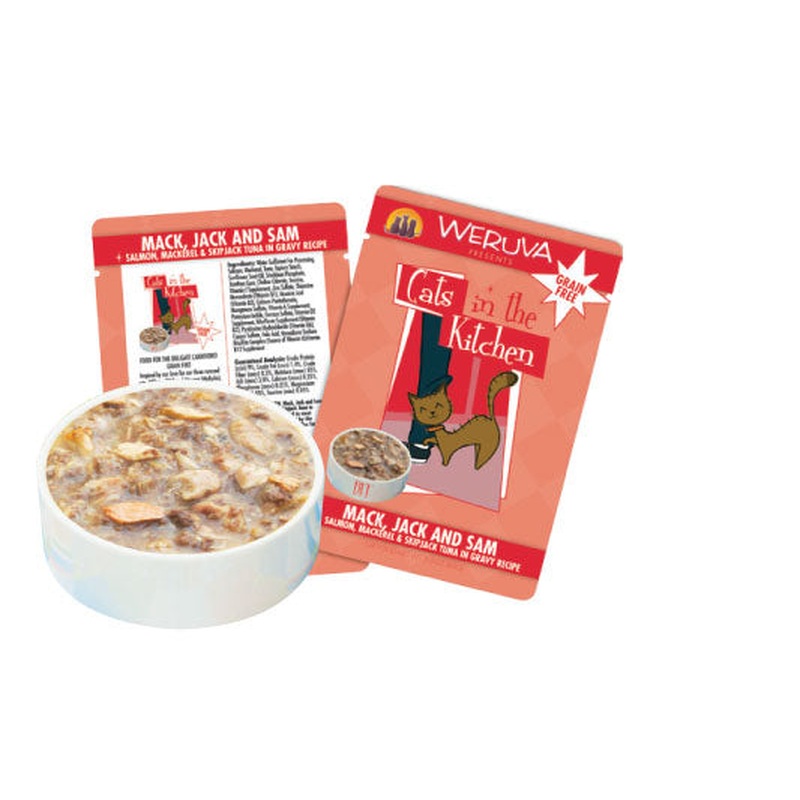 Weruva Mack, Jack and Sam - Salmon, Mackerel & Skip Jack Tuna in Gravy Recipe 3oz