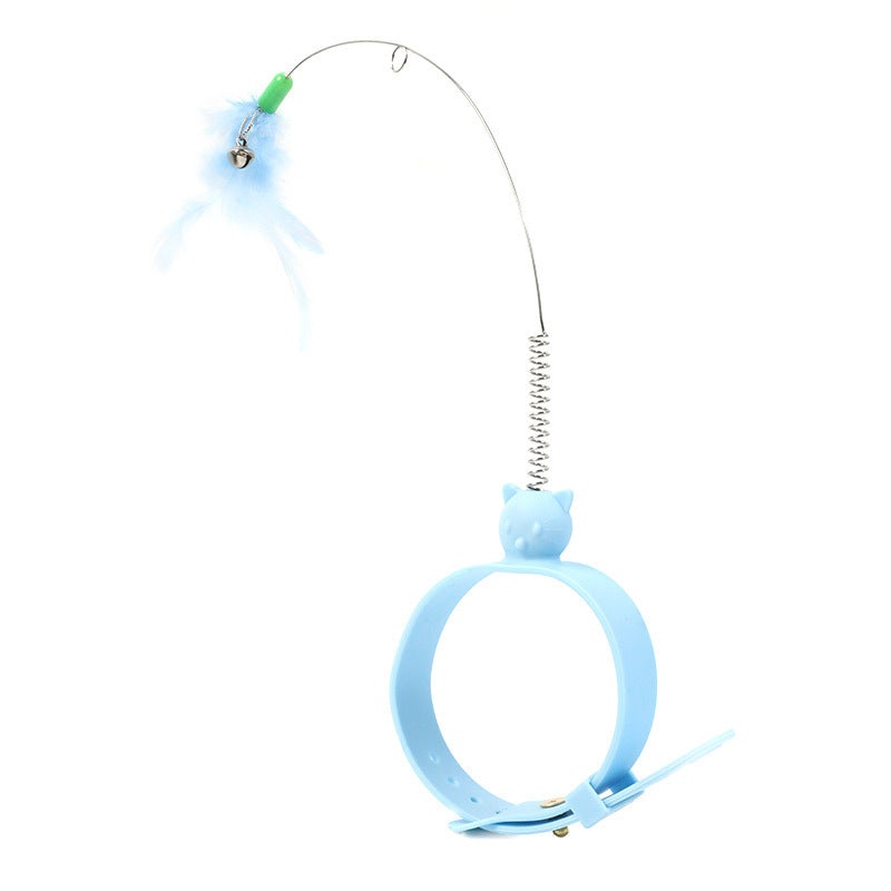 Wearable Wrist Feather Cat Toy- Blue