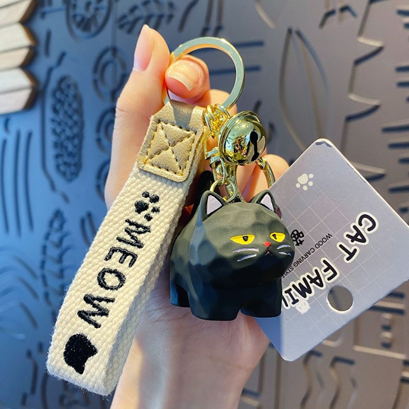 Wooden Carving Miao Cat Family Keychain 4.53.1cm