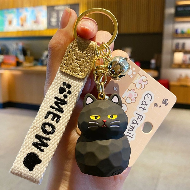 Wooden Carving Miao Miao Cat Family Keychain Gray 4.73.4cm