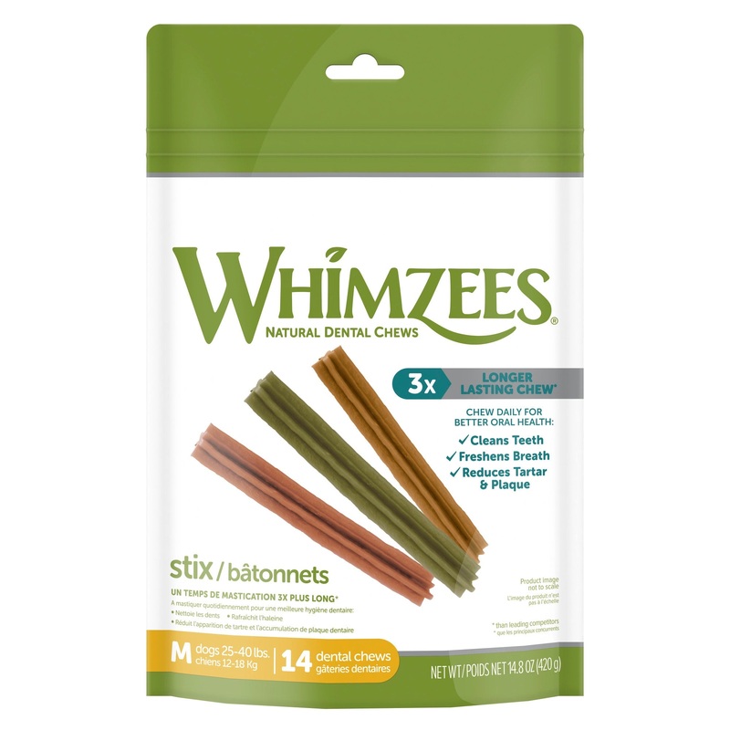 WHIMZEES Natural Grain Free Daily Dental Long Lasting Dog Treats  Stix  Medium  Bag of 14