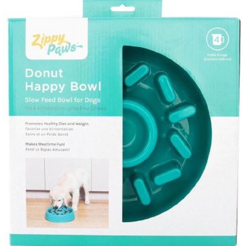 Zippy Paws Happy Bowl Slow Feeder Donut, Green, Dog Bowl, Medium