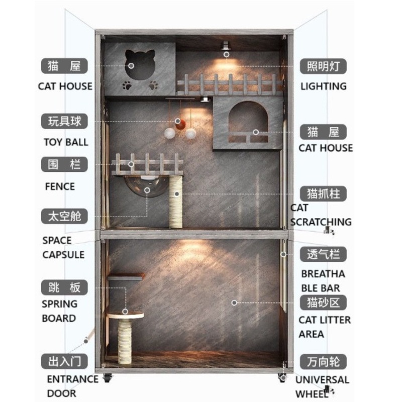 Wooden Cat Villa Large Space Cat Cage With Scratching Post 9060185cm