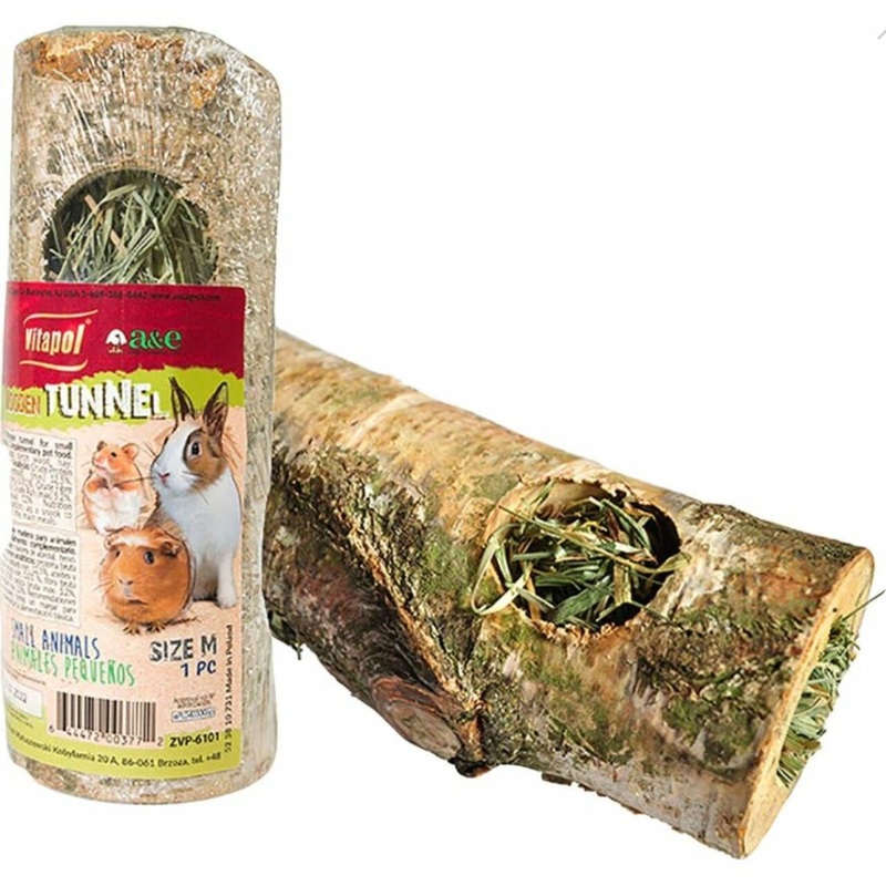 A&E Cage Vitapol Small Animal Wood Tunnel with Hay - Medium