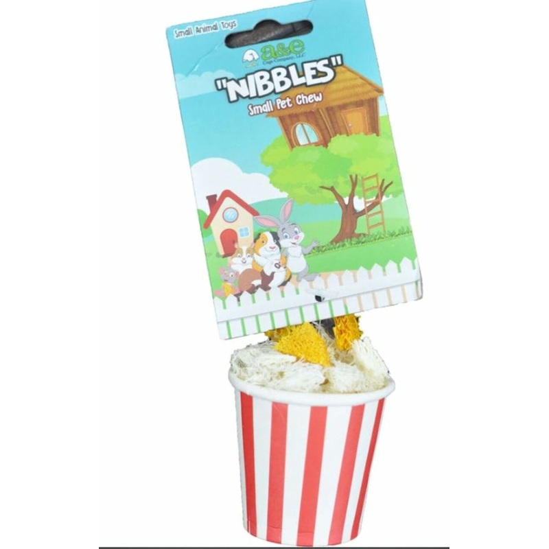 A&E Cage Co Nibbles Popcorn Bucket Loofah Chew Toy