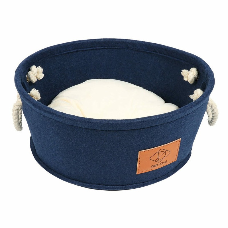 "Felt Barrel" Pet Bed  Navy Blue (44x44x19cm, L)
