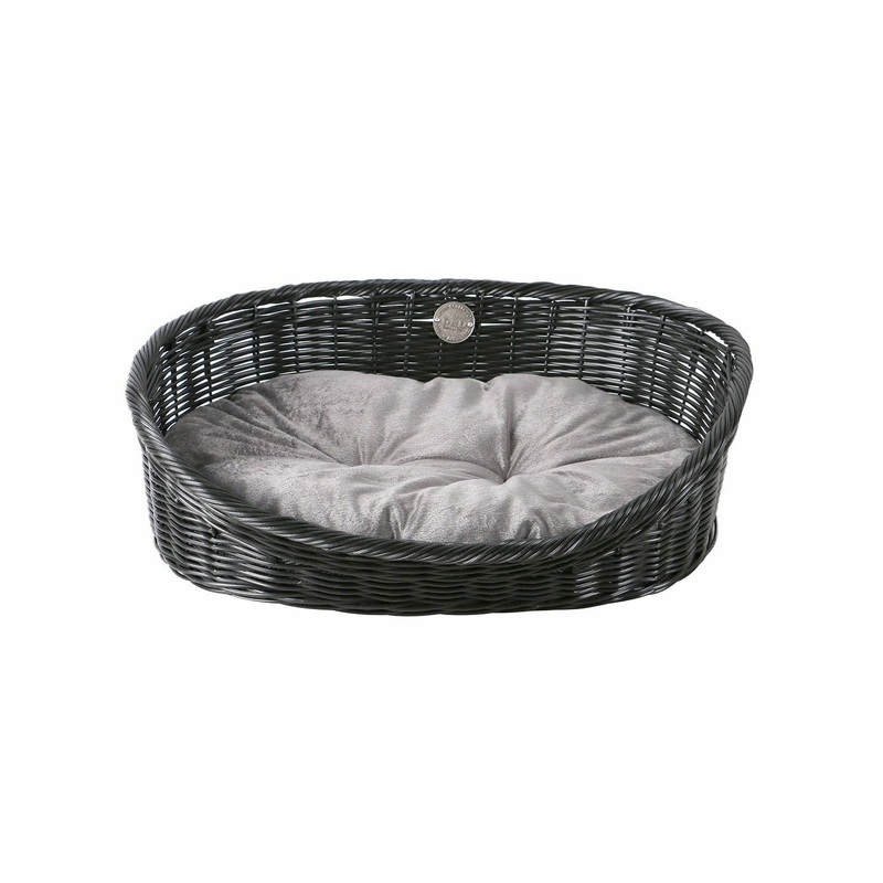 "Rustic Rattan" Pet Basket with Cushion  M (58x44x19cm, Black/Anthracite)