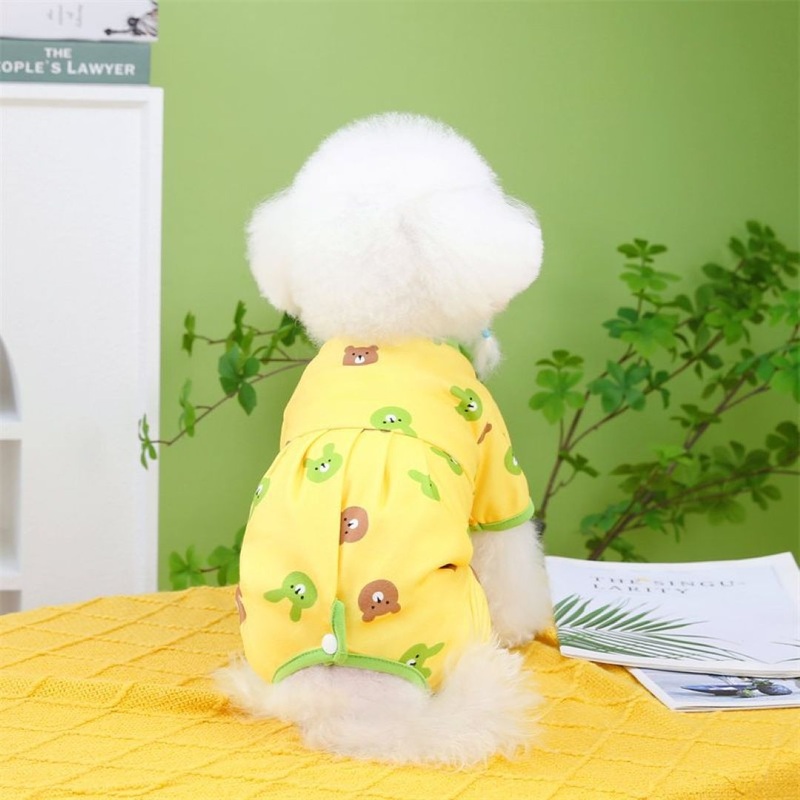 Waroomhouse Dog Jumpsuit Round Neck Cute Bear Pattern Yellow