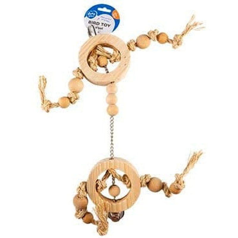 Wooden rings with sisal rope & beads 55x17x3,2cm beige