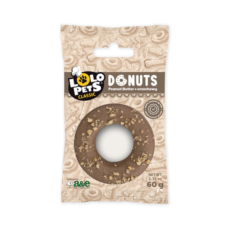 A & E Cages LoLo Pets Bakery Gourmet Donut Dog Treat Peanut Butter 2.11oz