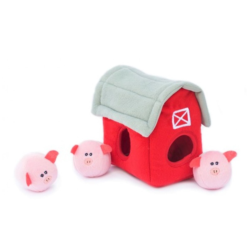 ZippyPaws Zippy Burrow Barn with Pig Bubble Babies PlushDog Toy