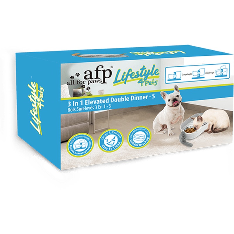 Afb Lifestyle 4 Pet-3 In 1 Elevated Double Dinner - S