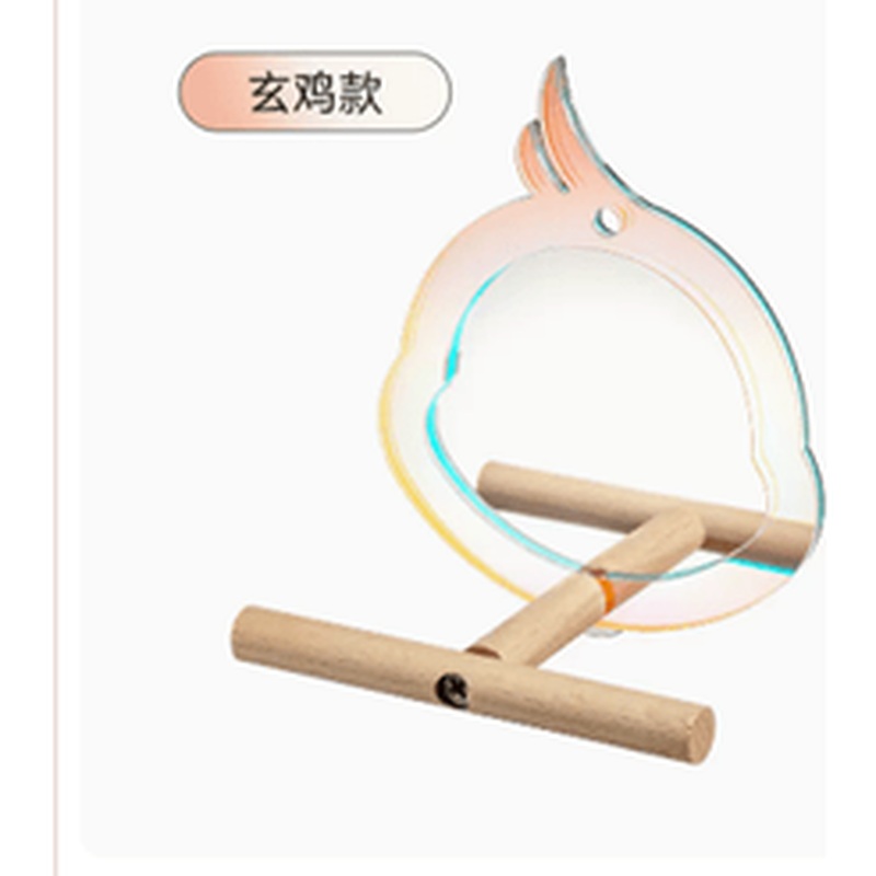 Zoolin Colorful Acrylic Bird With Hanging Cage Mirror Black Chicken Style 12.5cm