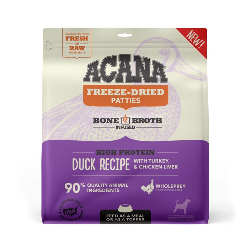 ACANA Grain Free High Protein Fresh & Raw Animal Ingredients Duck Recipe Freeze Dried Patties Dog Food, 14 oz.