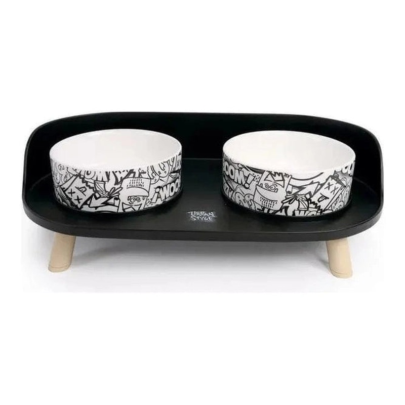 Altitude Urban Style Double Raised Pet Bowl Black&White