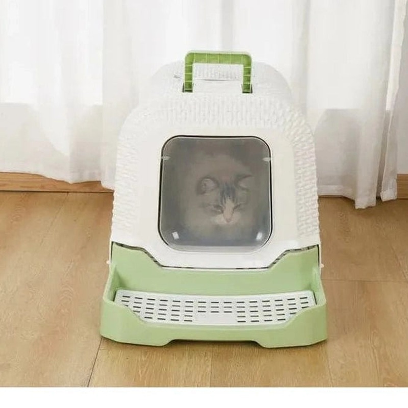 Eco Rattan Cat Litter Box White & Green