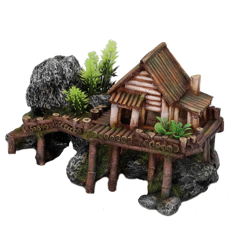 WOODEN HOUSE WITH PLANTS 27,5x13x16CM