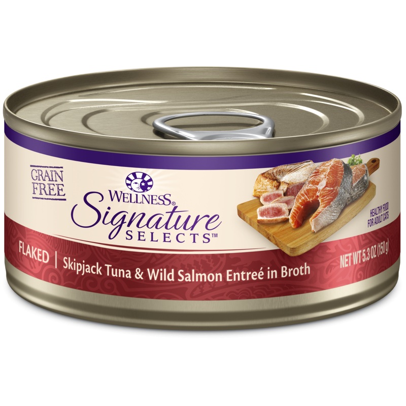 Wellness Signature Selects Grain Free Natural Skipjack Tuna with Wild Salmon Entree in Broth Wet Canned Cat Food