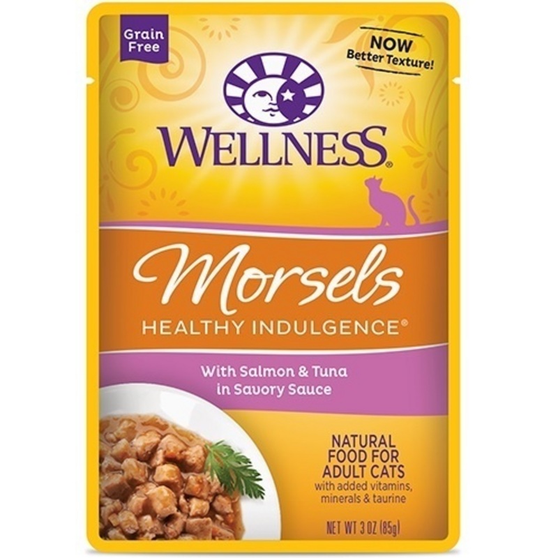Wellness Healthy Indulgence Natural Grain Free Morsels with Salmon and Tuna in Savory Sauce Cat Food Pouch
