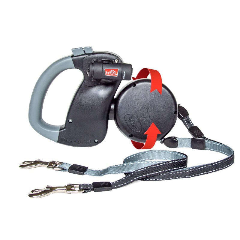 Wigzi Dual Doggie Retractable Leash Black with LED Light & 2 Button Locks