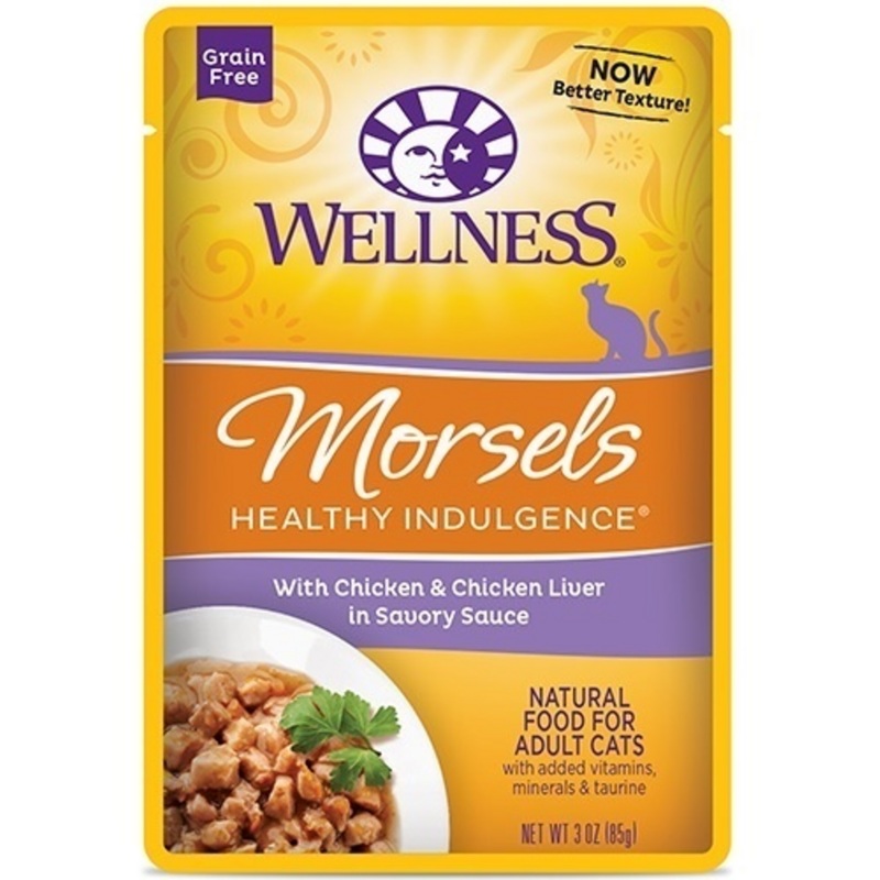 Wellness Healthy Indulgence Natural Grain Free Morsels with Chicken and Chicken Liver in Savory Sauce Cat Food Pouch