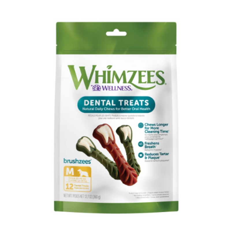 Whimzees Brushzees Natural Daily Dental Medium Breed Dog Treats