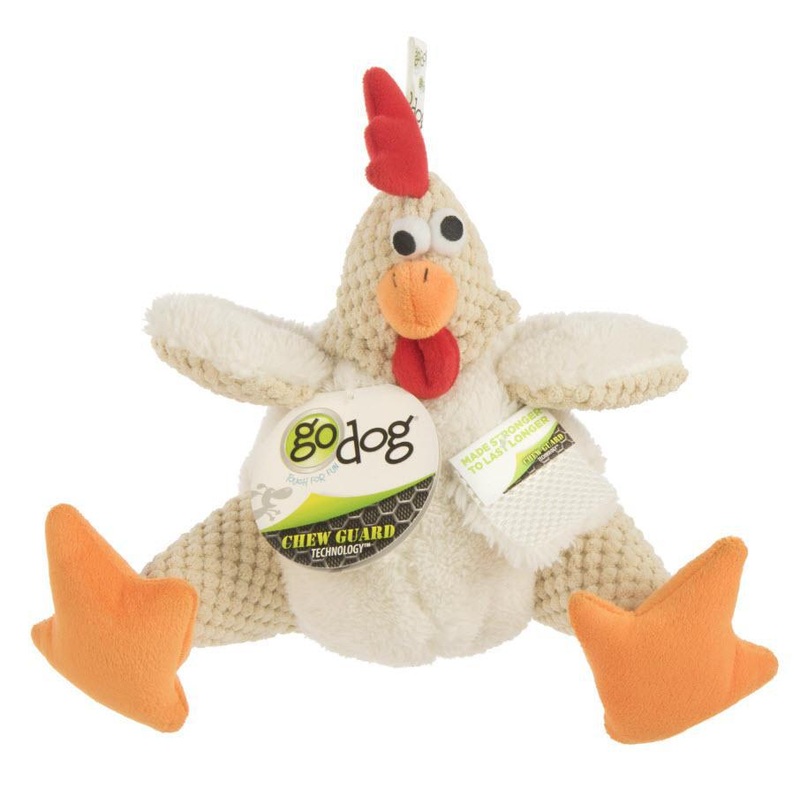 Worldwise GoDog Checkers Fat Rooster Chew Guard Toy White